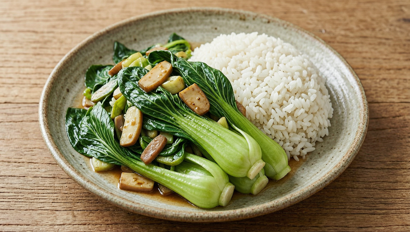 一人份蒜炒青江菜配白飯
