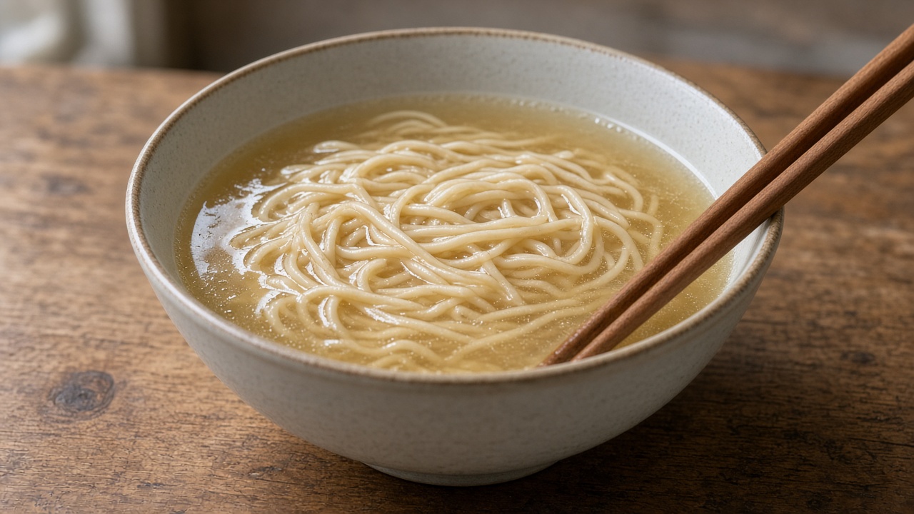 一碗陽春麵,筷子擱在碗邊
