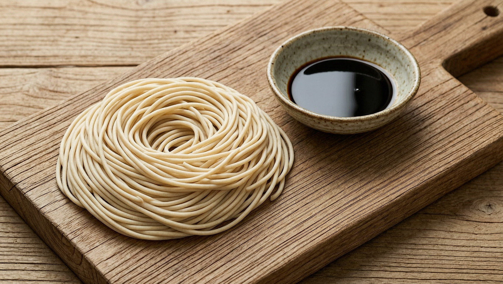 生麵與醬油碟,提醒小麥與大豆過敏原