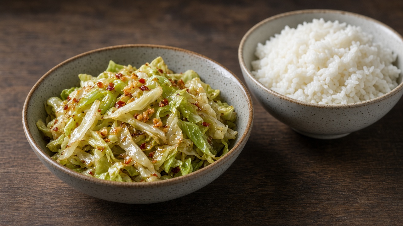 一人份清炒高麗菜配白飯